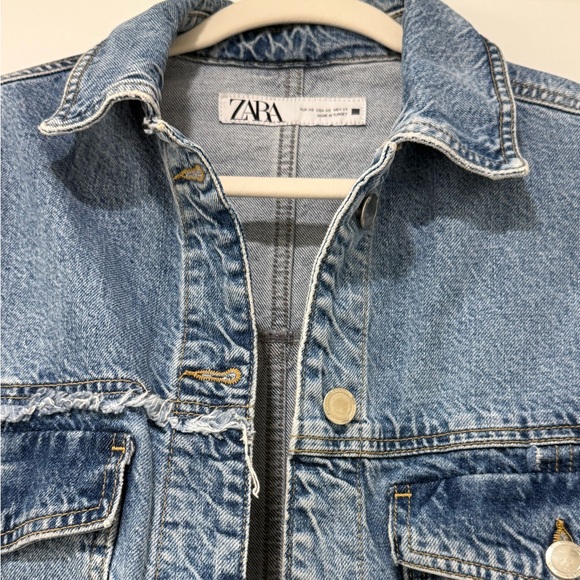 ZARA! Denim cropped oversized jacket cut out elbows XS - Picture 10 of 15